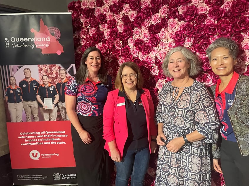 Nicole Ashley (Volunteer Coordinator), Penny Creamer (CEO Play Matters), Sarah Combe (Playgroup Facilitator) and Wenchi Hu (Community Development Officer Play Matters)