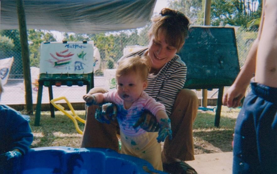 2004 Michelle and daughter at Peachester playgroup in the slime